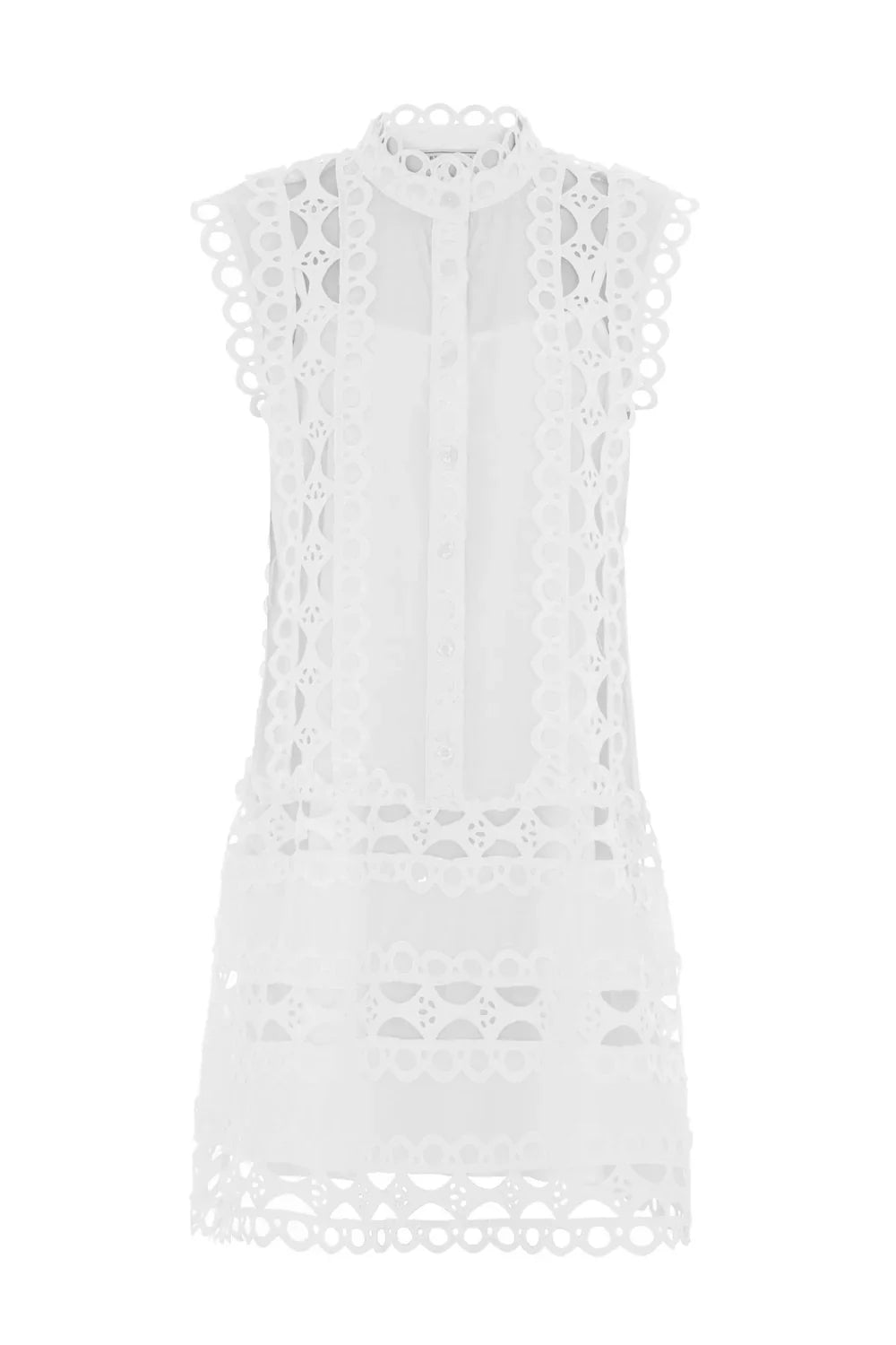 Rhea™ | White Capri Mini Broderie Lace Dress