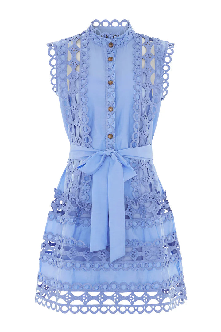 Emery™ | Blue Capri Mini Broderie Lace Dress