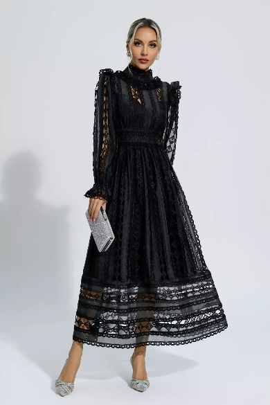 Mackenzie™ | Turtle Necked Lace Long Sleeved Dress