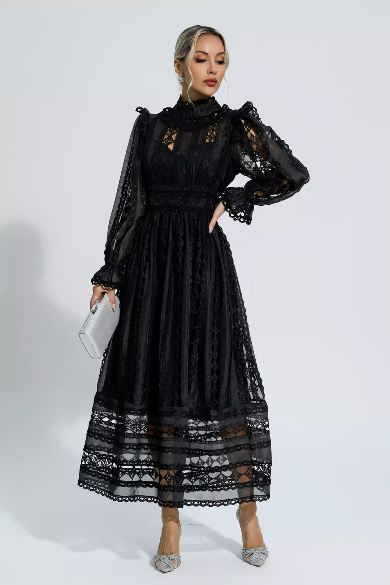 Mackenzie™ | Turtle Necked Lace Long Sleeved Dress