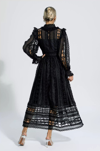 Mackenzie™ | Turtle Necked Lace Long Sleeved Dress