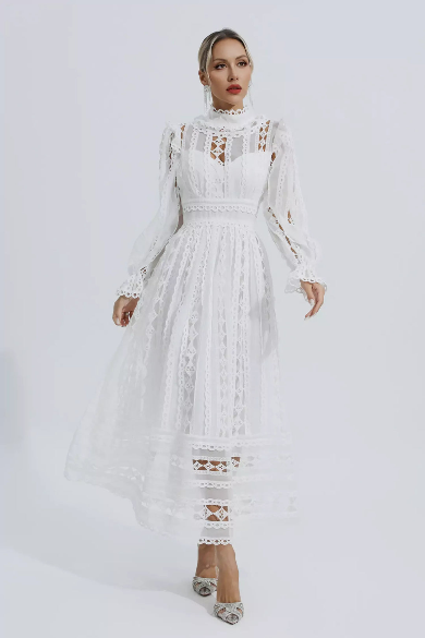 Mackenzie™ | Turtle Necked Lace Long Sleeved Dress