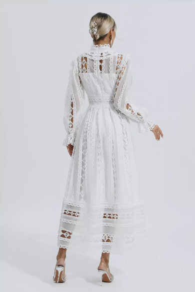 Mackenzie™ | Turtle Necked Lace Long Sleeved Dress