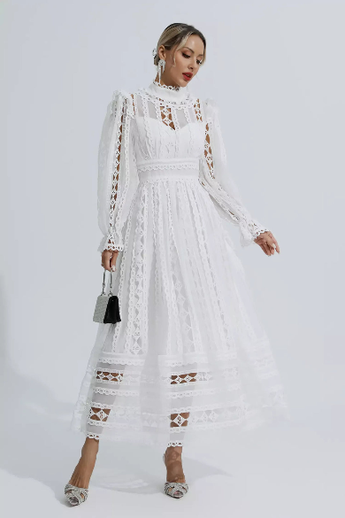 Mackenzie™ | Turtle Necked Lace Long Sleeved Dress