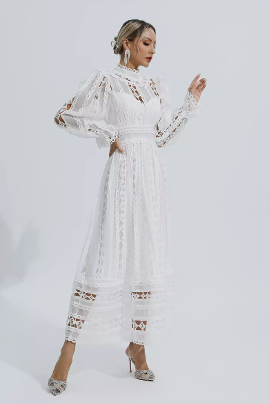 Mackenzie™ | Turtle Necked Lace Long Sleeved Dress