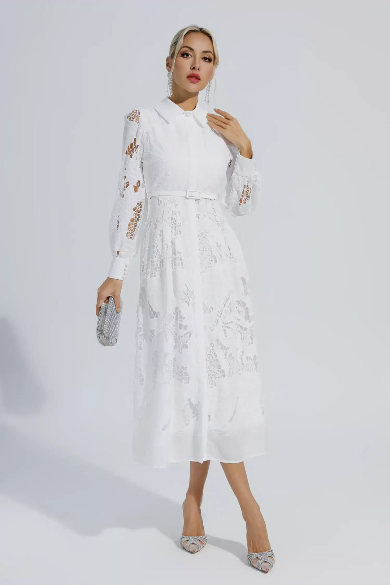 Nerissa™ | Embroidered Lace Midi Dress