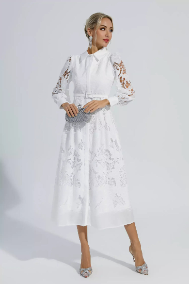 Nerissa™ | Embroidered Lace Midi Dress