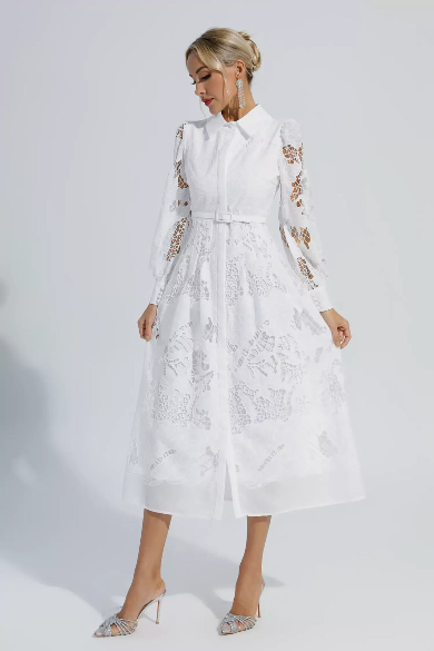 Nerissa™ | Embroidered Lace Midi Dress