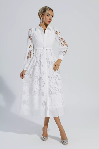 Nerissa™ | Embroidered Lace Midi Dress