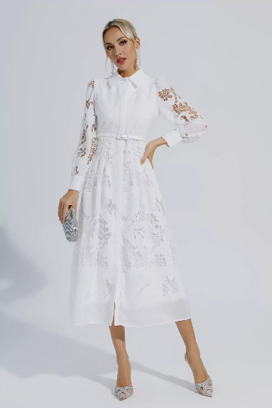 Nerissa™ | Embroidered Lace Midi Dress