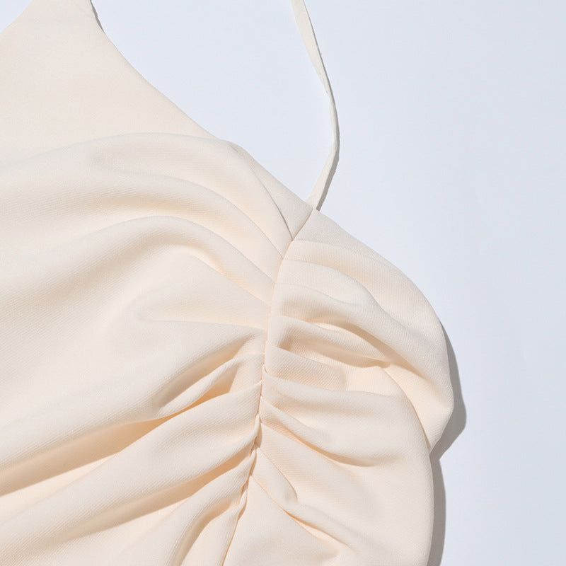 Daphne™ | White Oblique Shoulder Sling Pleated Dress