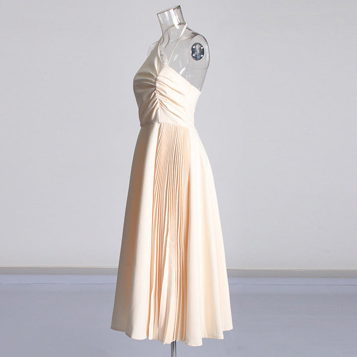 Daphne™ | White Oblique Shoulder Sling Pleated Dress