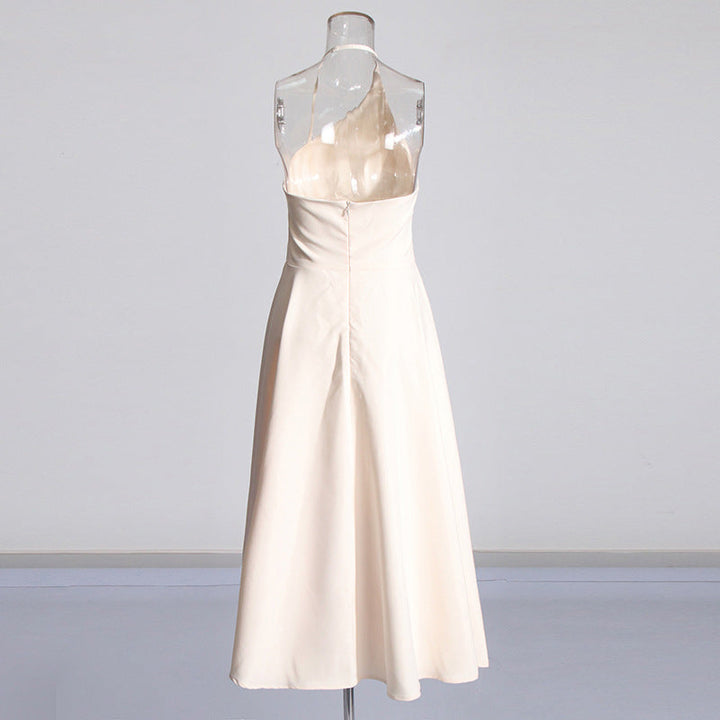 Daphne™ | White Oblique Shoulder Sling Pleated Dress