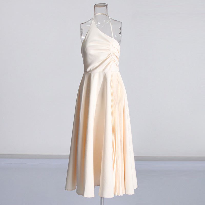 Daphne™ | White Oblique Shoulder Sling Pleated Dress