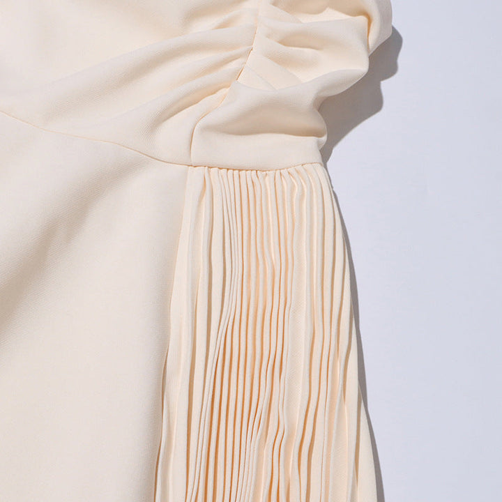 Daphne™ | White Oblique Shoulder Sling Pleated Dress