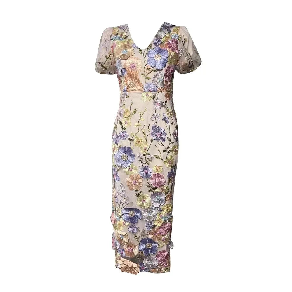 Emilia™ | Floral Puff Sleeve Midi Dress