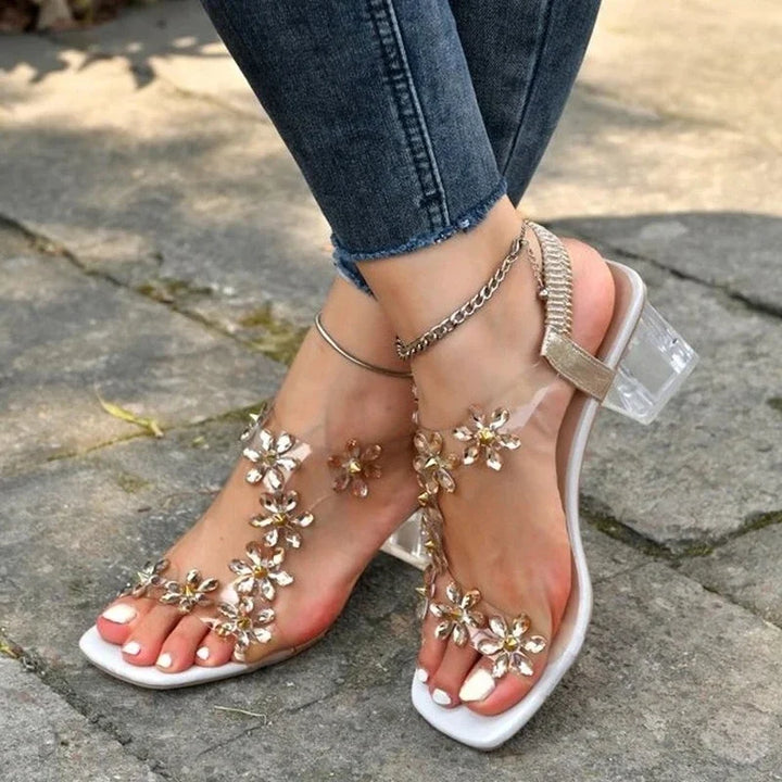 Verity™ | Flower Rhinestones Heel Sandals