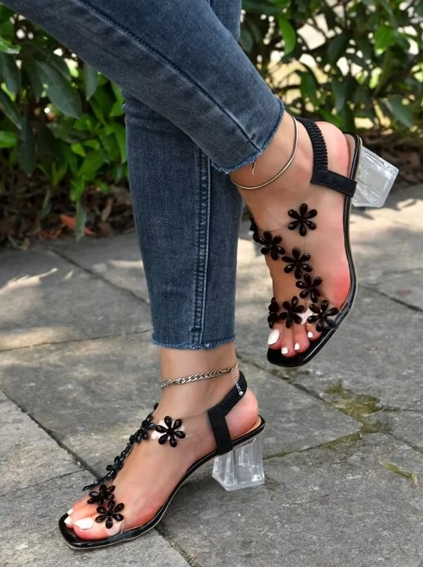 Verity™ | Flower Rhinestones Heel Sandals