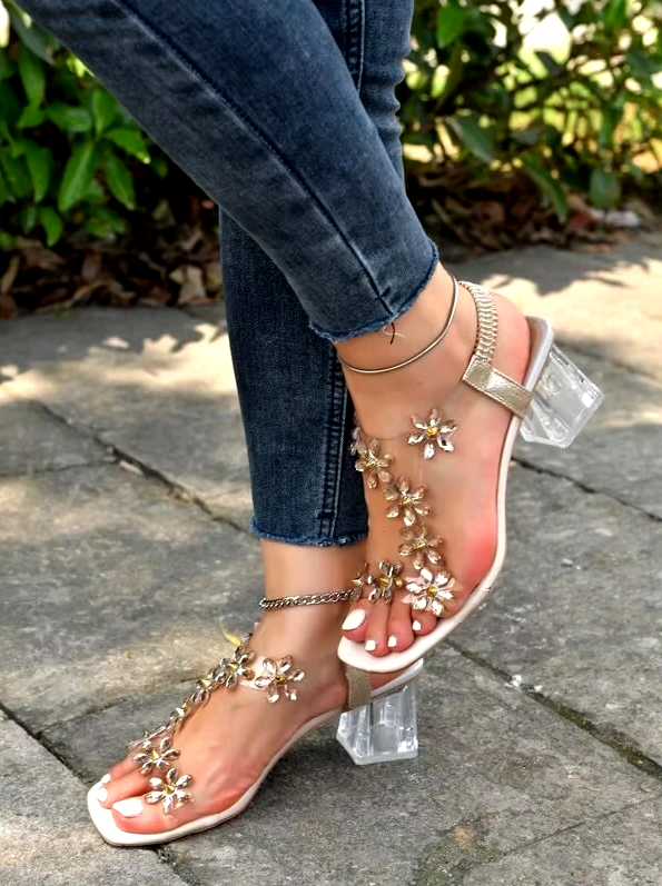 Verity™ | Flower Rhinestones Heel Sandals