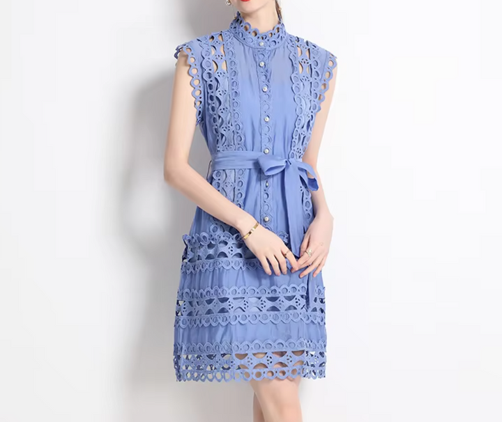 Emery™ | Blue Capri Mini Broderie Lace Dress