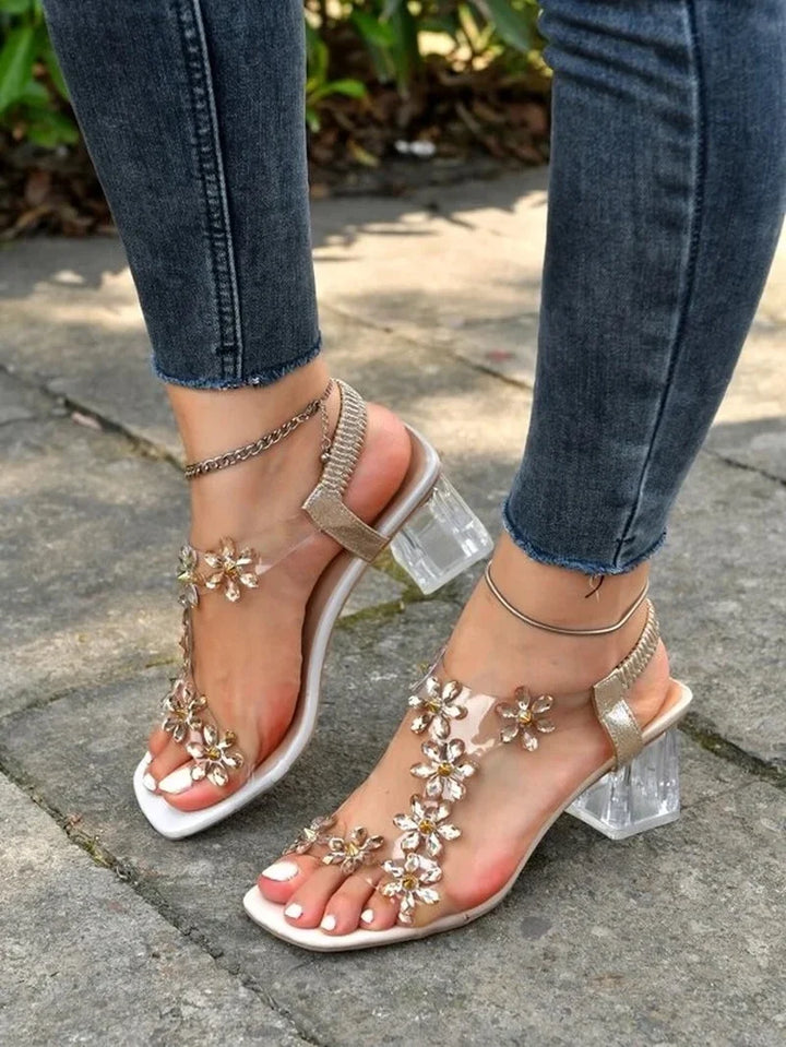 Verity™ | Flower Rhinestones Heel Sandals