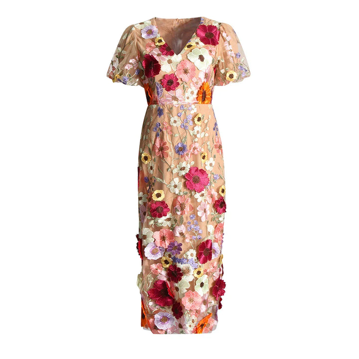 Emilia™ | Floral Puff Sleeve Midi Dress